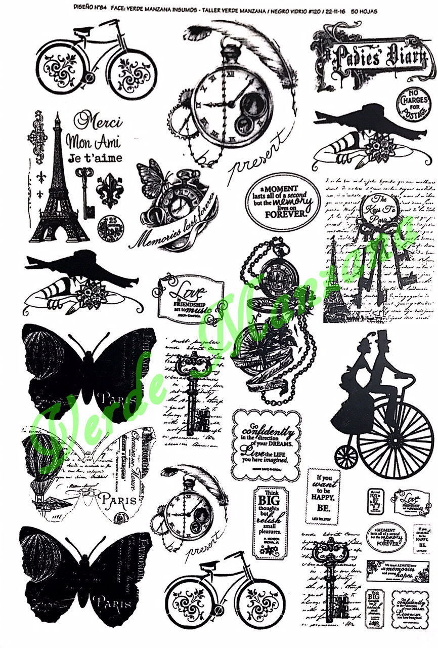 Taller de arte Verde Manzana Vajilla porcelana plato curso Calca Color Negro, Vitrificable para Porcelana 23x33 cm, Diseño 84.
