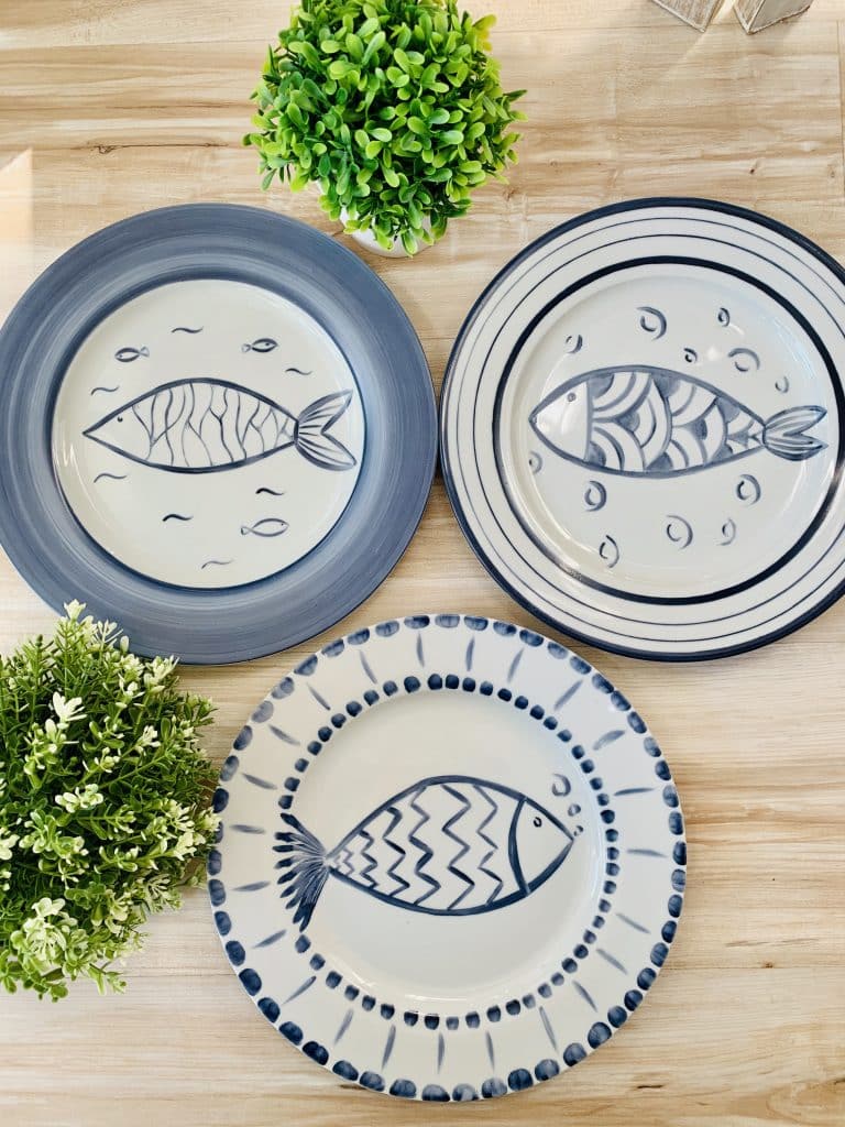 Taller de arte Verde Manzana Vajilla porcelana plato curso Set de 3 Platos Planos Peces