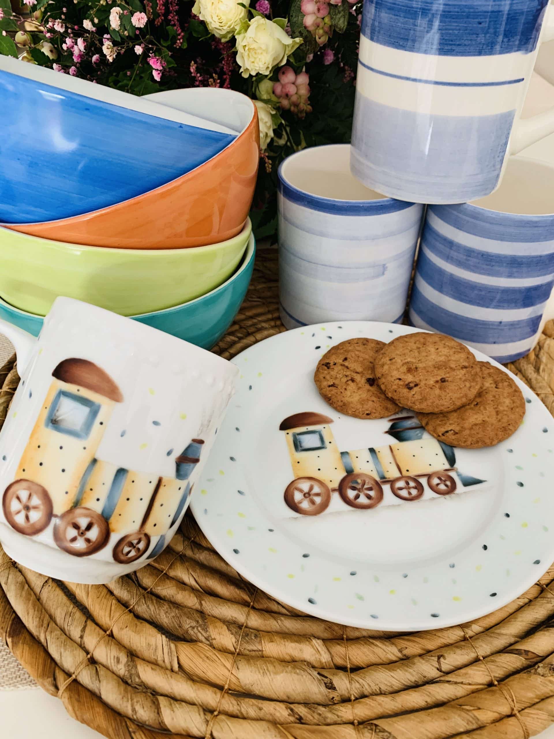 Taller de arte Verde Manzana Vajilla porcelana plato curso Set trencito infantil de 2 piezas, platito y taza