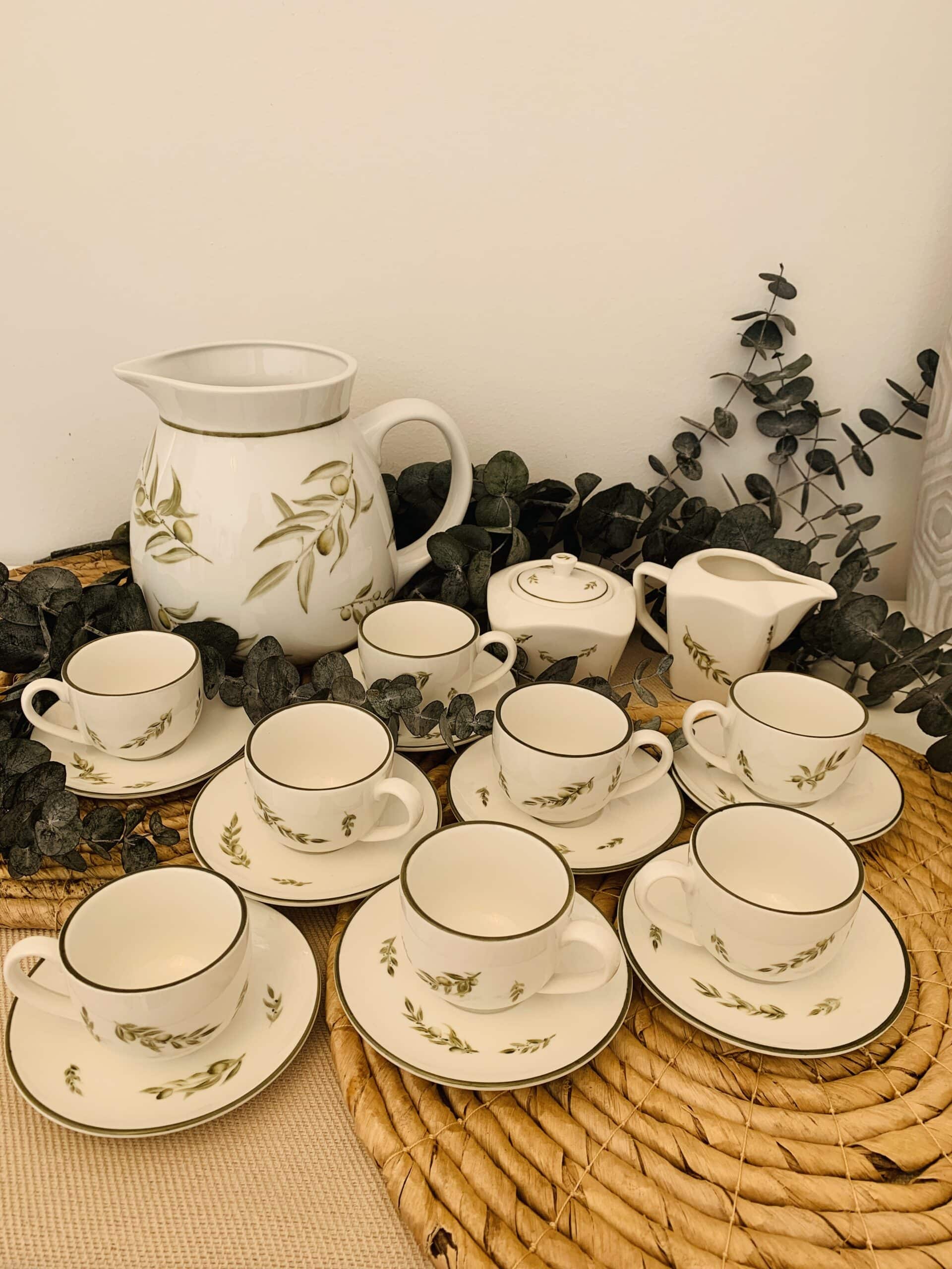 Taller de arte Verde Manzana Vajilla porcelana plato curso 8 tacitas de café con Diseño de Olivas