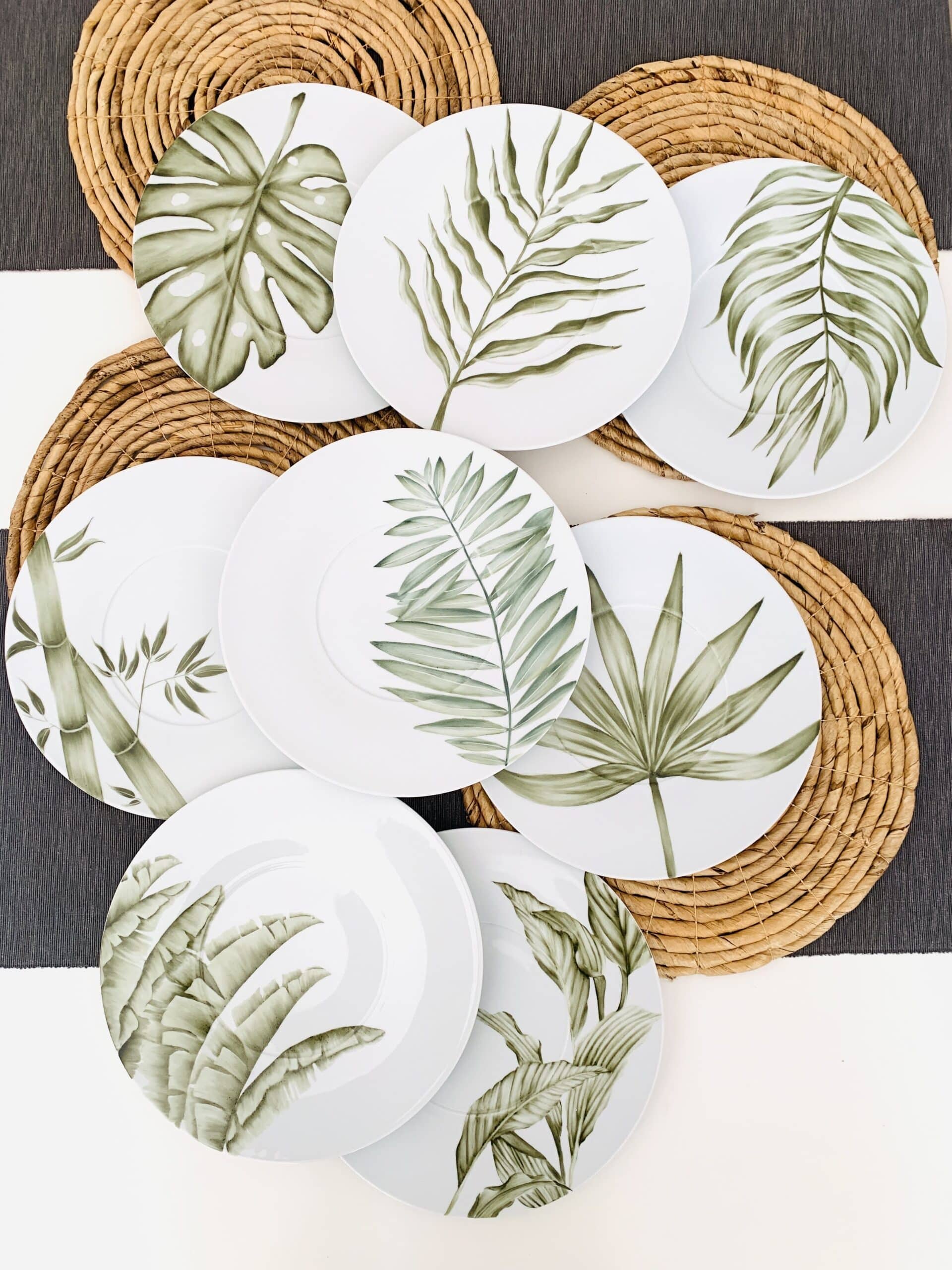 Taller de arte Verde Manzana Vajilla porcelana plato curso Juego de 8 platos de Porcelana con motivos de hojas