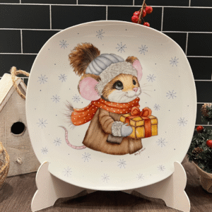 Plato de porcelana Ratoncito navideño 25x25cm “EDICIÓN LIMITADA”