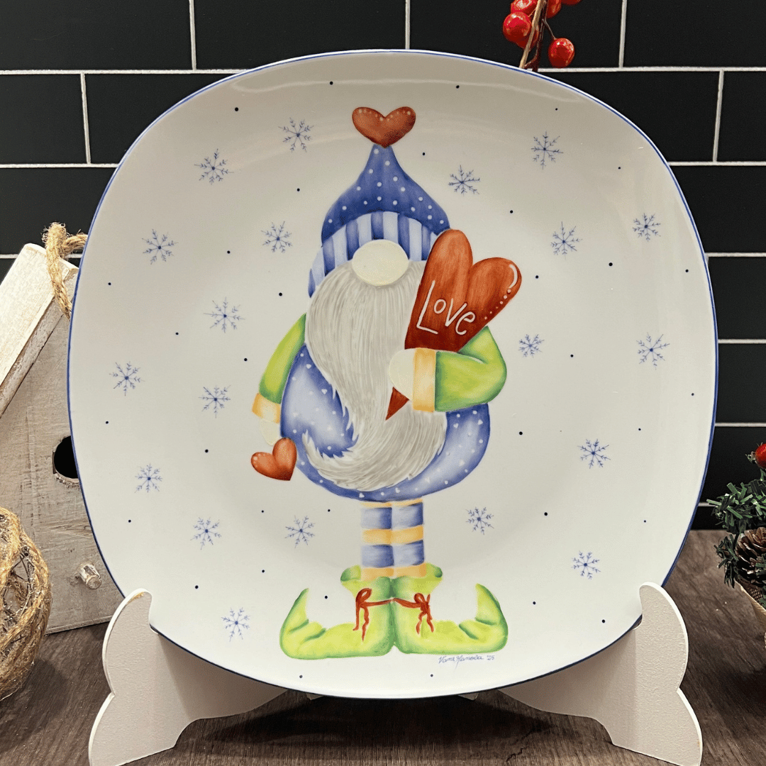 Taller de arte Verde Manzana Vajilla porcelana plato curso Plato Duende Noel 25x25cm "EDICIÓN LIMITADA"