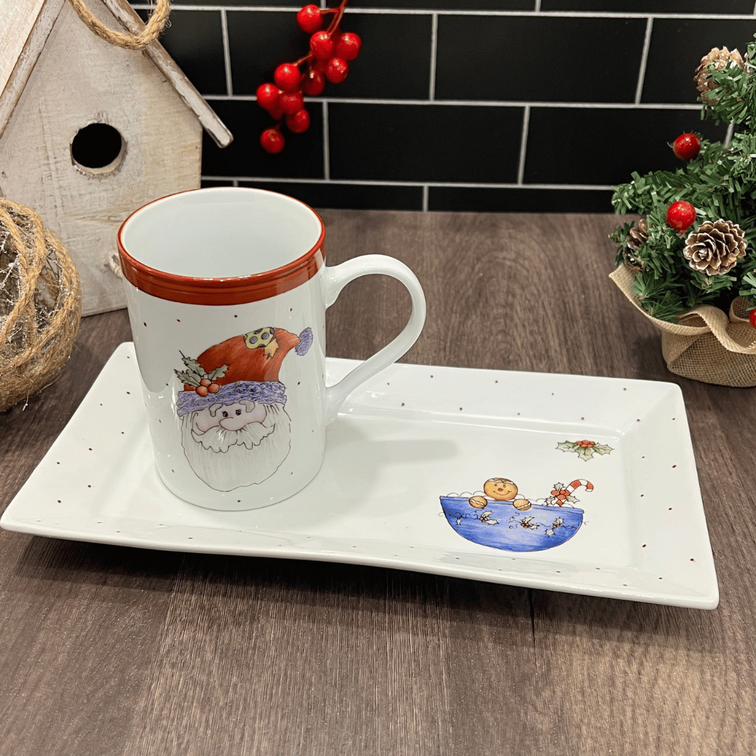 Taller de arte Verde Manzana Vajilla porcelana plato curso Set desayuno con Taza Noel y árbol