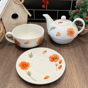 Tea for one o te para uno de porcelana con diseño Amapolas “ÚLTIMA UNIDAD”